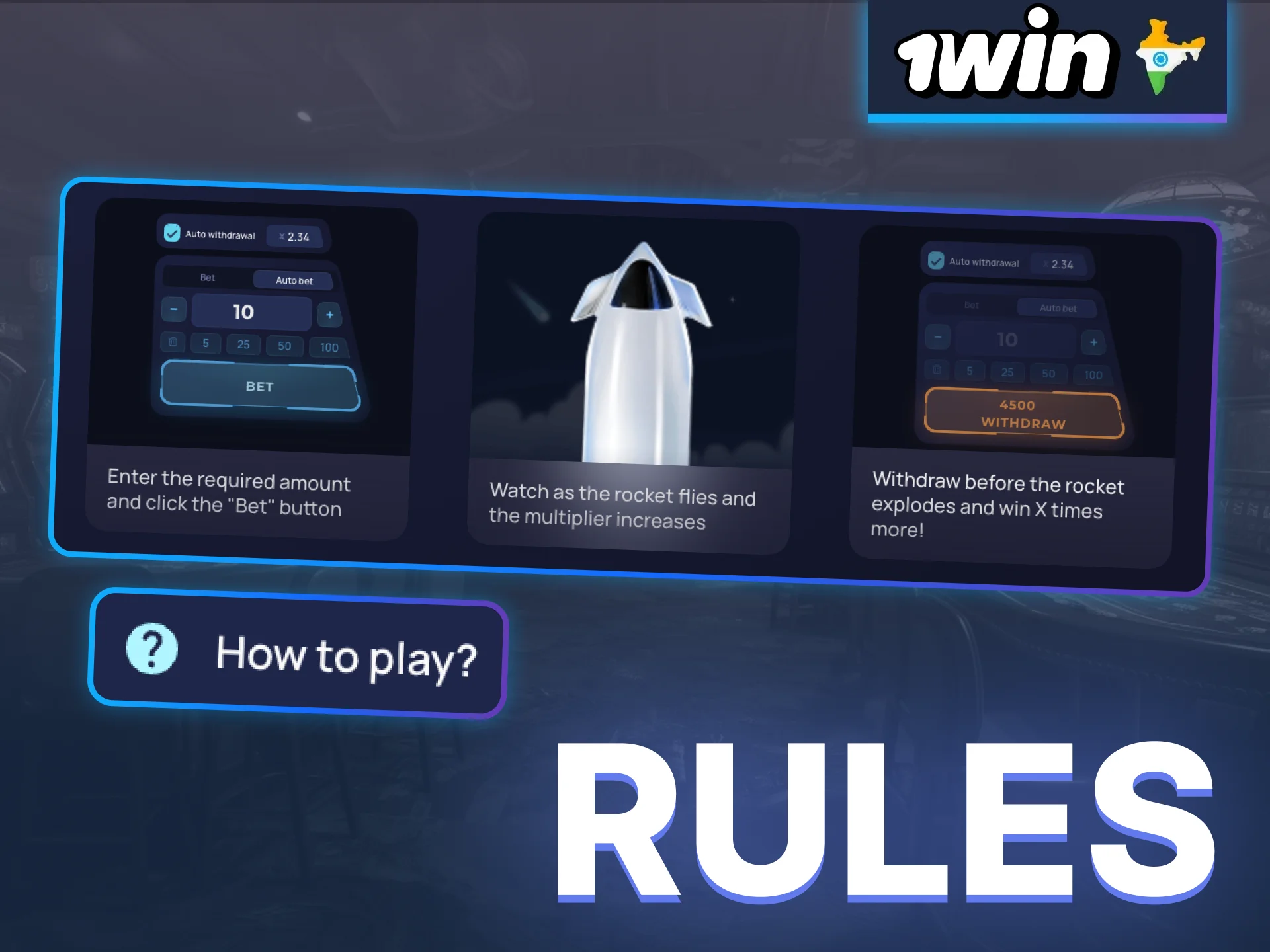 To increase your chances of winning, check out the rules of the 1win Rocket X game.