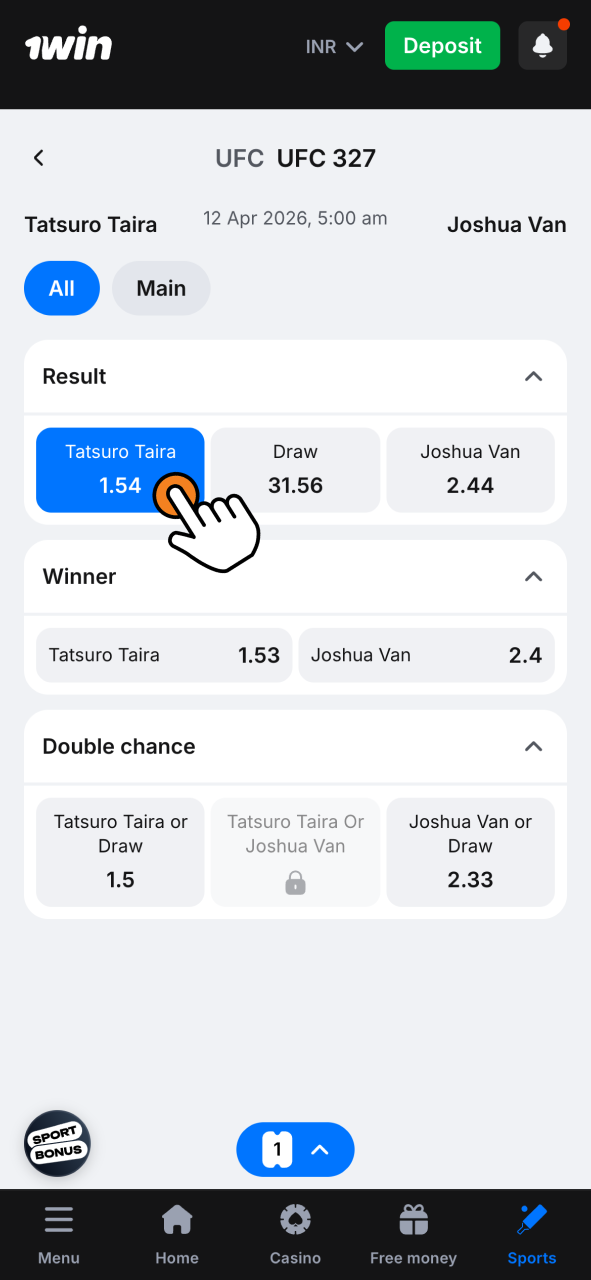 Find your fight on 1Win and add it instantly with clear odds and smooth navigation.